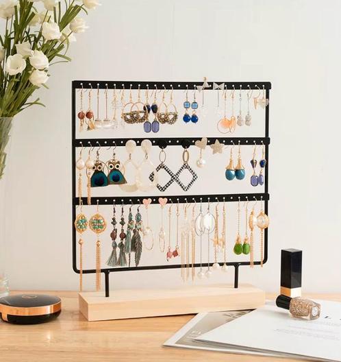 3-Lagen Oorbellenrekje - Zwart, wit of goud - 72 gaatjes rek, Sieraden, Tassen en Uiterlijk, Oorbellen, Nieuw, Verzenden