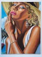 Yuri Denissov - Lady in the Straw Hat. Œuvre originale, fait, Antiek en Kunst