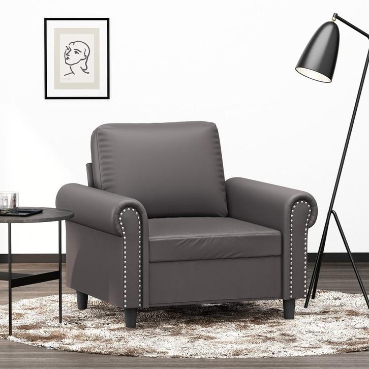 vidaXL Fauteuil 60 cm kunstleer grijs, Huis en Inrichting, Banken | Bankstellen, Nieuw, Minder dan 150 cm, Leer, Eenpersoons, Verzenden