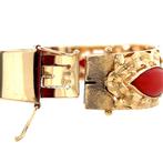 Vintage gouden bangle met bloedkoraal 14 krt, Sieraden, Tassen en Uiterlijk, Armbanden, Ophalen of Verzenden, Nieuw
