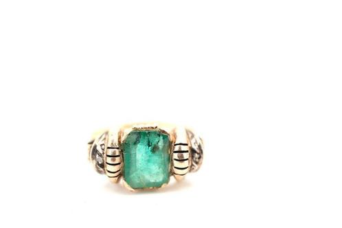 Ring - 19.2 kt. Geel goud Smaragd, Sieraden, Tassen en Uiterlijk, Ringen