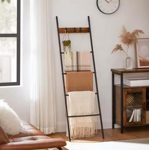 Handdoekladder met 5 Niveaus en 4 Haken - Vintage Hout Look, Kleding | Dames, Kledingrekken, Nieuw, Verzenden
