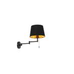 Wandlamp zwart met zwarte kap en verstelbare arm - Ladas, Huis en Inrichting, Lampen | Wandlampen, Nieuw, Overige materialen, Modern