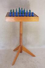Schaaktafel - Glas, Hout - Vintage houten schaaktafeltje met