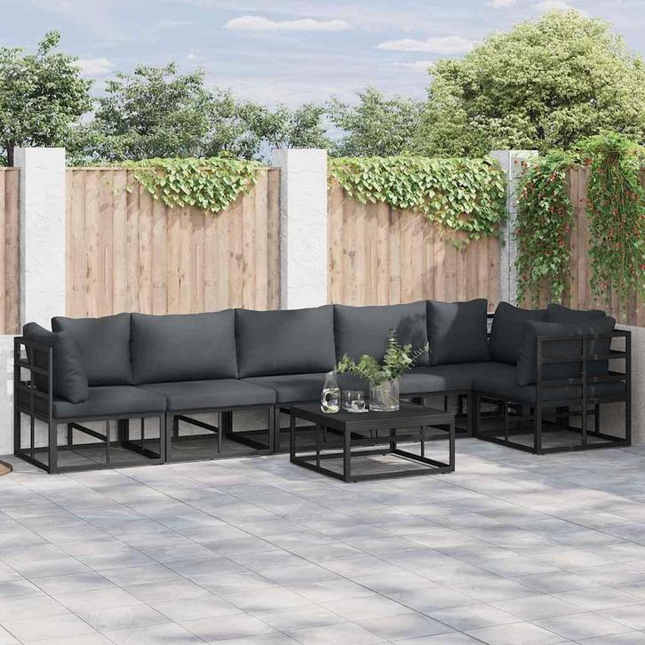 vidaXL Tuin Sofa Set met kussen 7 pcs Zwart Aluminium, Tuin en Terras, Tuinsets en Loungesets, Nieuw, Aluminium, Verzenden