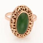 Ring - 14 karaat Geel goud - Nefriet, Sieraden, Tassen en Uiterlijk, Ringen, Nieuw