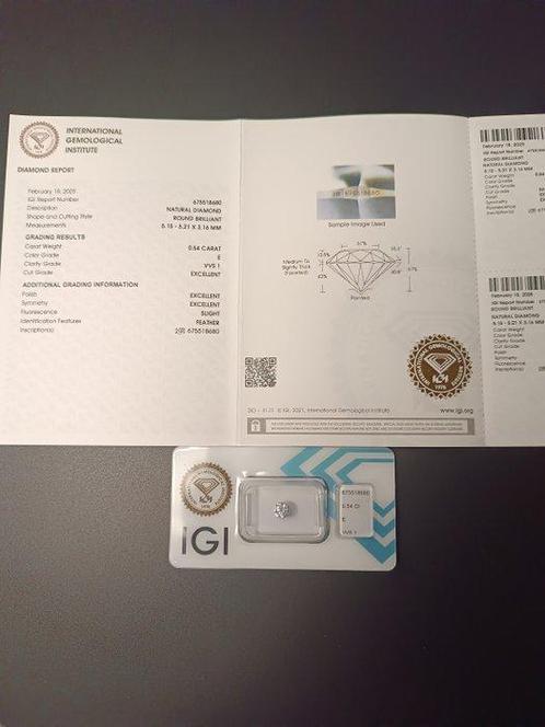 1 pcs Diamant (Natuurlijk) - 0.54 ct - Rond - E - VVS1 -, Sieraden, Tassen en Uiterlijk, Edelstenen