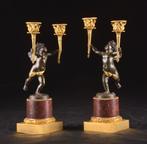 A pair of Louis XVI style patinated, gilt-bronze and rouge, Antiek en Kunst, Antiek | Meubels | Stoelen en Banken