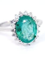 Ring Platina Smaragd - Diamant, Sieraden, Tassen en Uiterlijk, Ringen, Nieuw