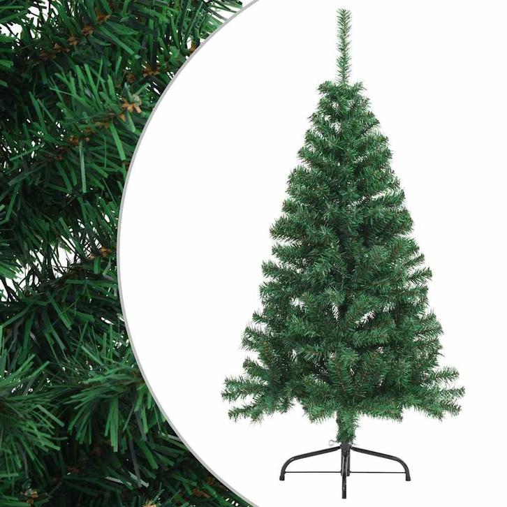 vidaXL Kunstkerstboom met standaard half 150 cm PVC groen, Diversen, Kerst, Nieuw, Verzenden