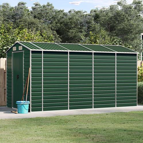 vidaXL Tuinschuur 191x385x198 cm gegalvaniseerd staal groen, Tuin en Terras, Tuinhuizen, Nieuw, Verzenden