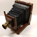 3M Antike Holzreisecamera mit Messingoptik u Rolloverschluss, Nieuw