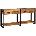 vidaXL Wandtafels 2 pcs Bruin 160 x 33 x 75 cm Massief Mango, Verzenden, Vierkant, Nieuw, 75 cm of meer