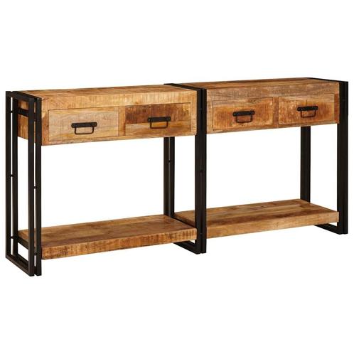 vidaXL Wandtafels 2 pcs Bruin 160 x 33 x 75 cm Massief Mango, Huis en Inrichting, Tafels | Salontafels, Nieuw, Overige houtsoorten