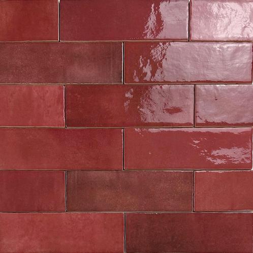 Handvorm wandtegel 6,5x20 bordeaux rood random glans, Doe-het-zelf en Verbouw, Tegels, Wandtegels, Nieuw, 10 m² of meer, Keramiek