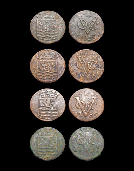Nederlands-Indië. Duit VOC Zeeland (1739, 1746, 1789, 1791), Postzegels en Munten, Munten | Nederland
