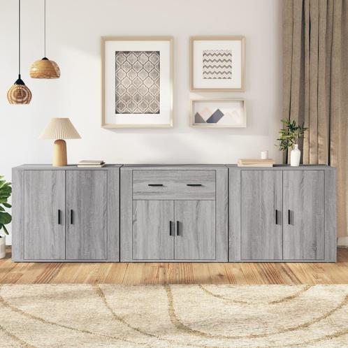 vidaXL Dressoirs 3 st bewerkt hout grijs sonoma eikenkleurig, Huis en Inrichting, Kasten | Dressoirs, 25 tot 50 cm, Nieuw, Minder dan 50 cm