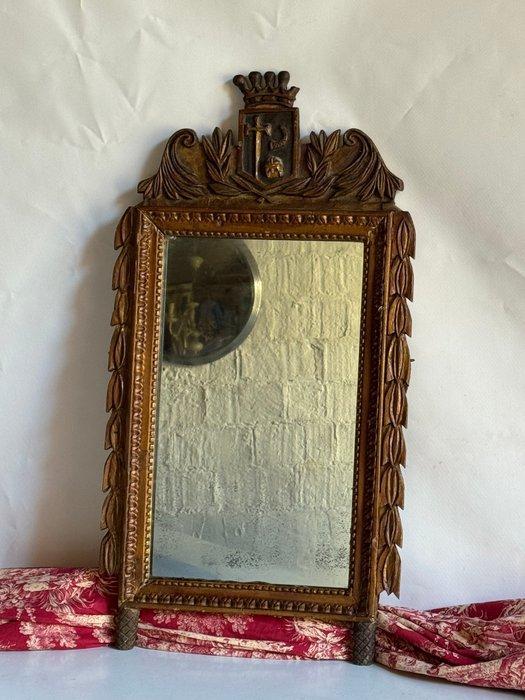 Spiegel - Verguld hout - Spiegel met wapenschild of wapens,, Antiek en Kunst, Antiek | Overige Antiek