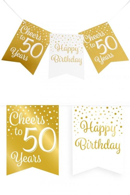 Verjaardagsslinger Vaandel 50 Jaar Goud/Wit (6m), Hobby en Vrije tijd, Feestartikelen, Nieuw, Ophalen of Verzenden
