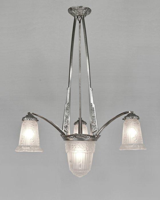 Pierre Maynadier art deco chandelier - Plafondlamp - nickel, Antiek en Kunst, Antiek | Meubels | Stoelen en Banken