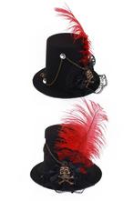 Mini Hoedje Piraat Zwart Rode Veer Kettinkjes Doodshoofd Cli, Kleding | Dames, Ophalen of Verzenden, Nieuw, Carnaval