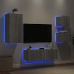 vidaXL 4-delige tv-wandmeubelset met LED-verlichting grijs, Verzenden, Nieuw, Overige houtsoorten