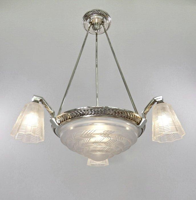 Petitot French art deco - Kroonluchter - vernikkeld brons,, Antiek en Kunst, Antiek | Meubels | Stoelen en Banken