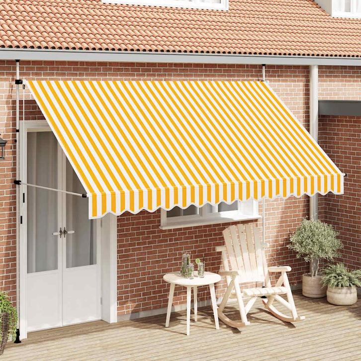 vidaXL Luifel handmatig uittrekbaar 350 cm oranje en witte, Tuin en Terras, Zonneschermen, Nieuw, Verzenden