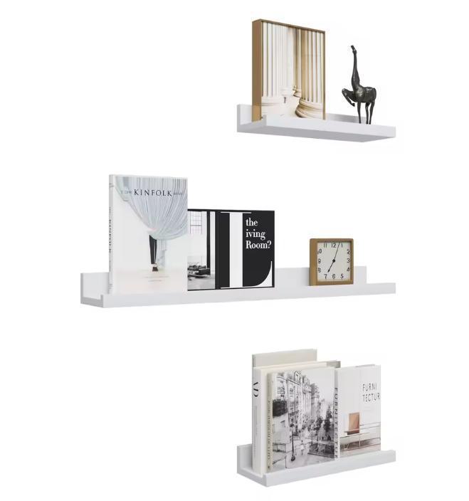Set van 3 Zwevende Wandplanken – MDF Wit Wandrek Opslag, Huis en Inrichting, Kasten | Wandmeubels, Nieuw, Verzenden