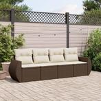 vidaXL 4-delige Loungeset met kussens poly rattan bruin, Verzenden, Nieuw, Rotan, Loungeset
