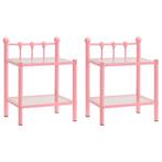 vidaXL Nachtkastjes 2 st metaal en glas roze en transparant, Minder dan 45 cm, Nieuw, 55 tot 70 cm, Verzenden