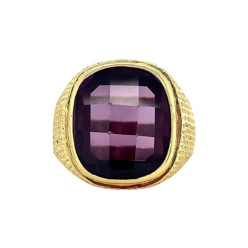 Gouden zegelring met paarse saffier 14 krt, Sieraden, Tassen en Uiterlijk, Ringen, Nieuw, Ophalen of Verzenden