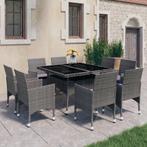 vidaXL 9-delige Tuinset poly rattan en glas grijs, Nieuw, 8 zitplaatsen, Tuinset, Verzenden