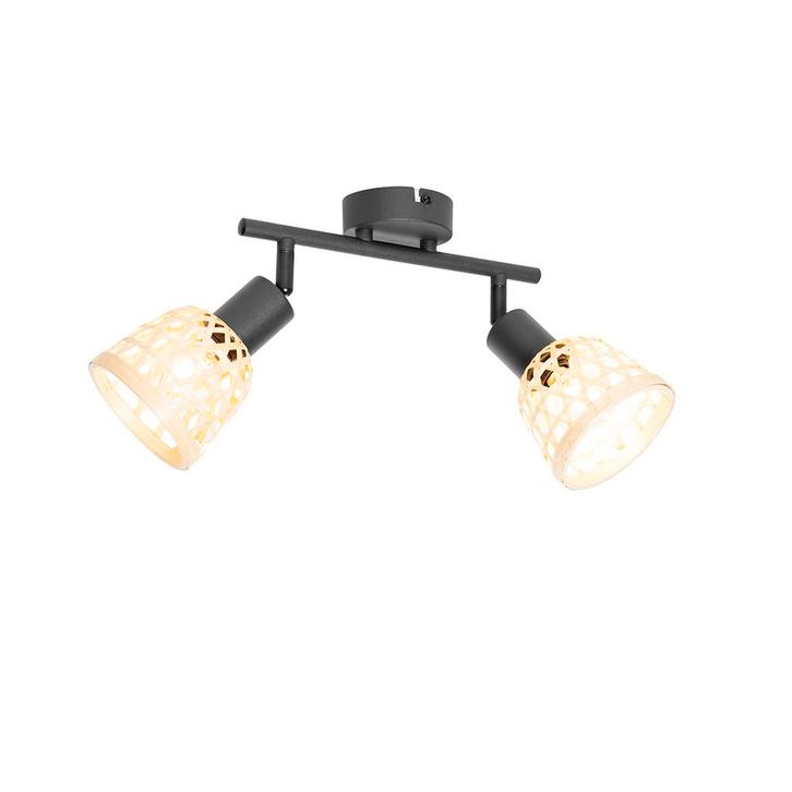 Oosterse spot zwart met bamboe 2-lichts - Rayan, Huis en Inrichting, Lampen | Spots, Nieuw