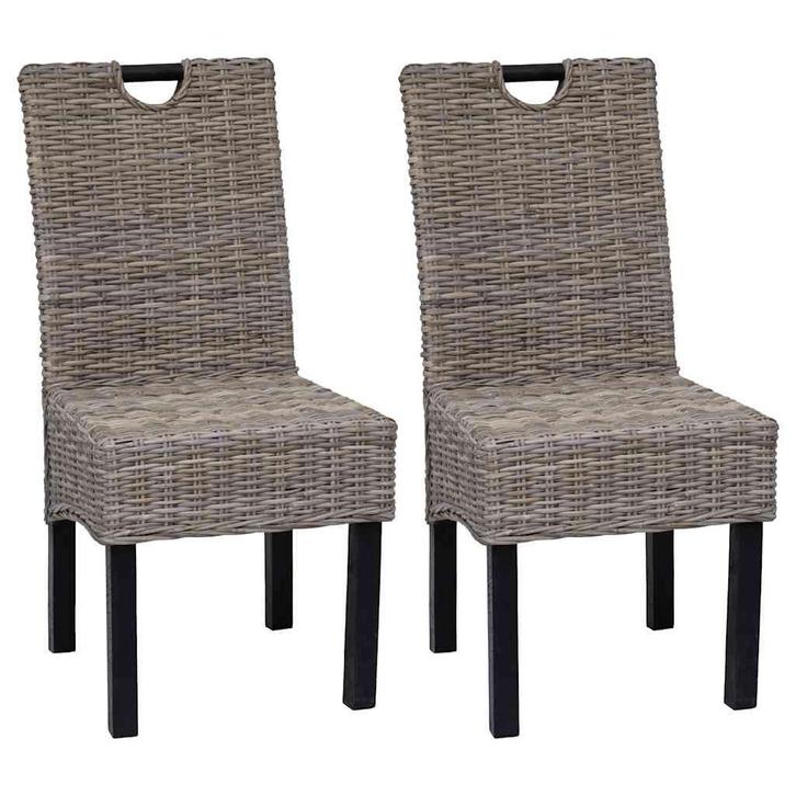 vidaXL Eetkamerstoel Kubu 2 stuks rattan mangohout, Huis en Inrichting, Stoelen, Bruin, Nieuw, Verzenden