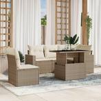 vidaXL 6-delige Loungeset met kussens poly rattan beige, Verzenden, Nieuw, Rotan, Loungeset