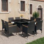 vidaXL 9-delige Tuinset poly rattan en acaciahout zwart, Nieuw, 8 zitplaatsen, Tuinset, Verzenden