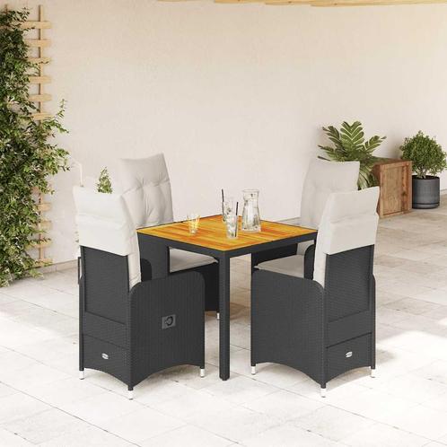 vidaXL 5-delige Bistroset met kussens poly rattan zwart, Tuin en Terras, Tuinsets en Loungesets, Nieuw, 4 zitplaatsen, Rotan, Verzenden