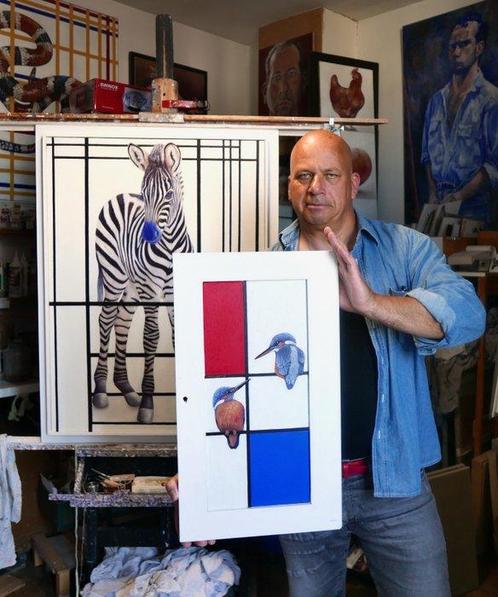 Jos Verheugen - Free after Mondrian, with Kingfishers (M685,, Antiek en Kunst, Kunst | Schilderijen | Modern