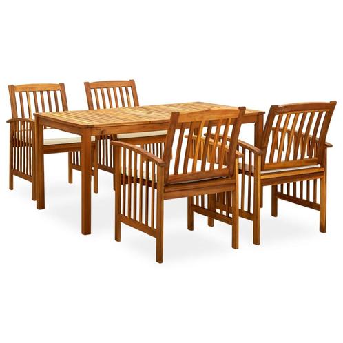vidaXL 5-delige Tuinset met kussens massief acaciahout, Tuin en Terras, Tuinsets en Loungesets, Tuinset, Nieuw, 4 zitplaatsen