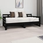 vidaXL Slaapbank uitschuifbaar massief grenenhout zwart, 90 cm, Eenpersoons, Verzenden, Zwart