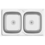 Dubbele RVS Gootsteen 800x500 | Retourdeal | 46% Korting, Doe-het-zelf en Verbouw, Ophalen of Verzenden, Nieuw, Rvs, Wastafel