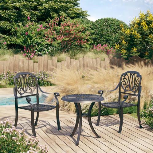 vidaXL 3-delige Bistroset gietaluminium zwart, Tuin en Terras, Tuinsets en Loungesets, Nieuw, 3 zitplaatsen, Aluminium, Verzenden