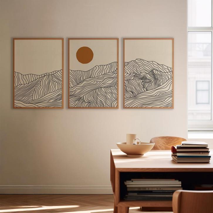 Droomreis naar Japan: Lijntekening Japanse Alpen Poster, Huis en Inrichting, Woonaccessoires | Wanddecoraties, Nieuw, Verzenden