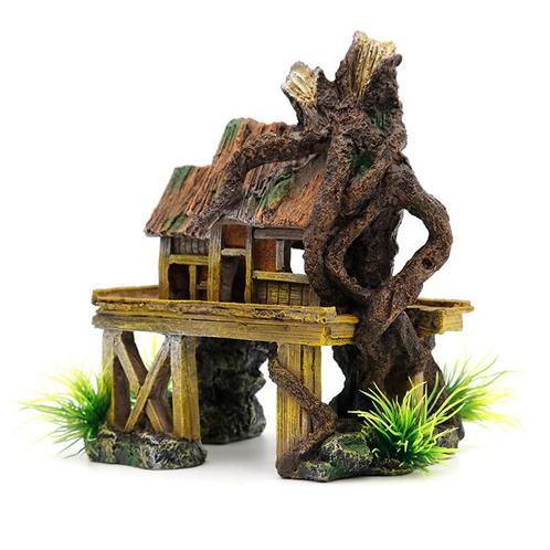 Vervallen huis op palen met wortels OS-156 - aquarium decora, Dieren en Toebehoren, Vissen | Aquaria en Toebehoren, Sierelement