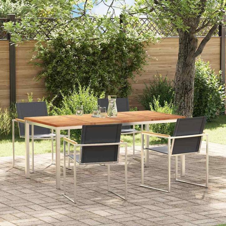 vidaXL TuinEetset 5 pcs Massief Teak Hout, Tuin en Terras, Tuinsets en Loungesets, Nieuw, Verzenden