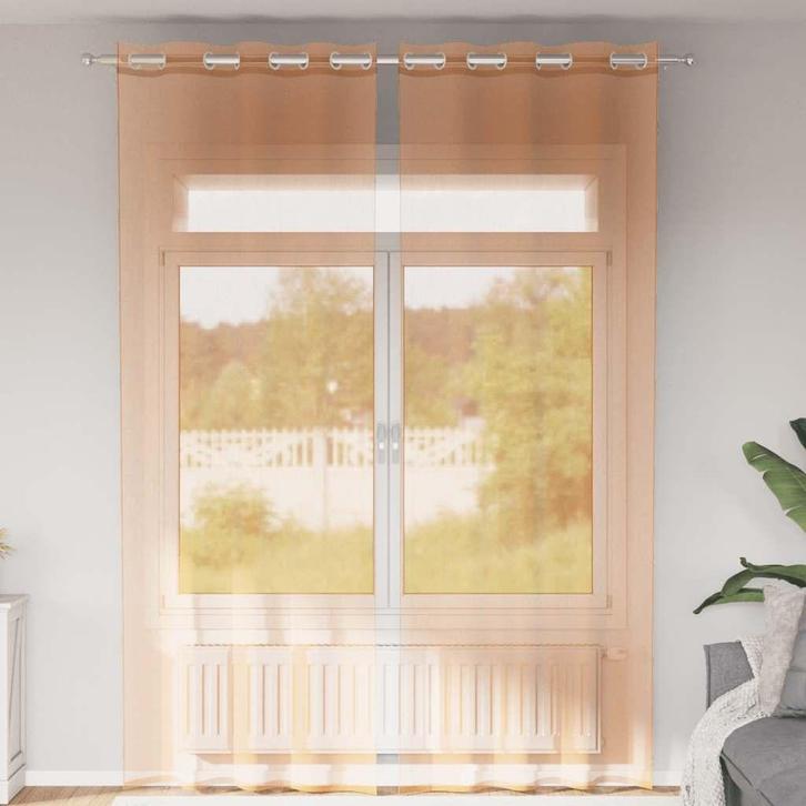 vidaXL Gordijnen voile met doorvoertules 2 st terracotta, Huis en Inrichting, Stoffering | Gordijnen en Lamellen, Bruin, Nieuw