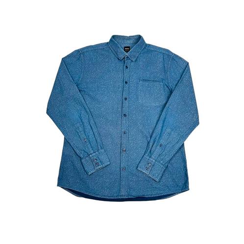 Vintage Hugo Boss blauw geprint overhemd maat M, Kleding | Heren, Overhemden, Blauw, Zo goed als nieuw, Overige halswijdtes, Ophalen of Verzenden