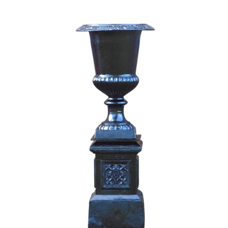 Gietijzeren tuinvaas op zuil – 125 cm – klassiek zwart, Tuin en Terras, Tuinvazen, Ophalen of Verzenden