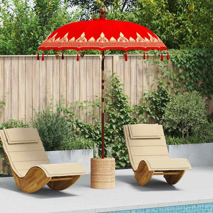 vidaXL Balinese Parasol Rood (180-190) x 260 cm Katoen en, Tuin en Terras, Parasols, Nieuw, 1 tot 2 meter, Verzenden